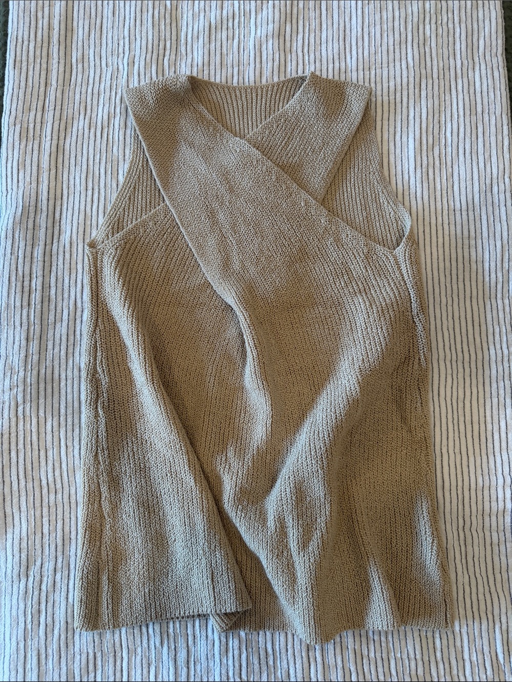 Beige Knit Sleeveless cross front Sweater Vest